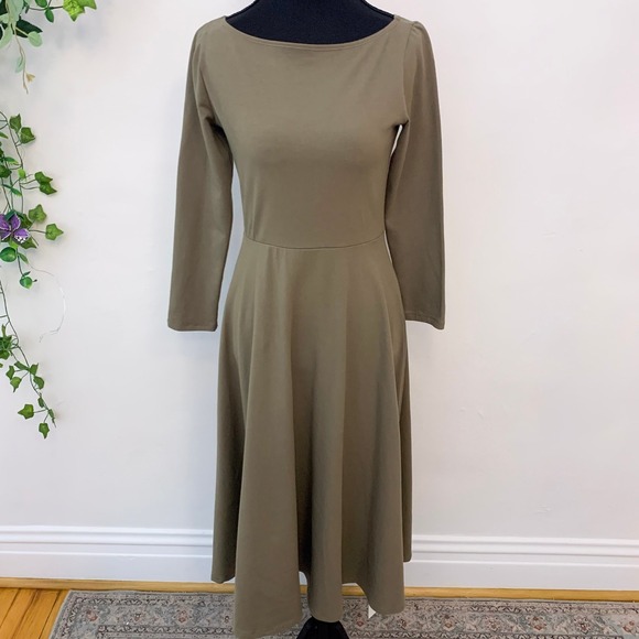 Reformation Wiley Poppyseed Olive Fit Flare Dress Small - Picture 2 of 13